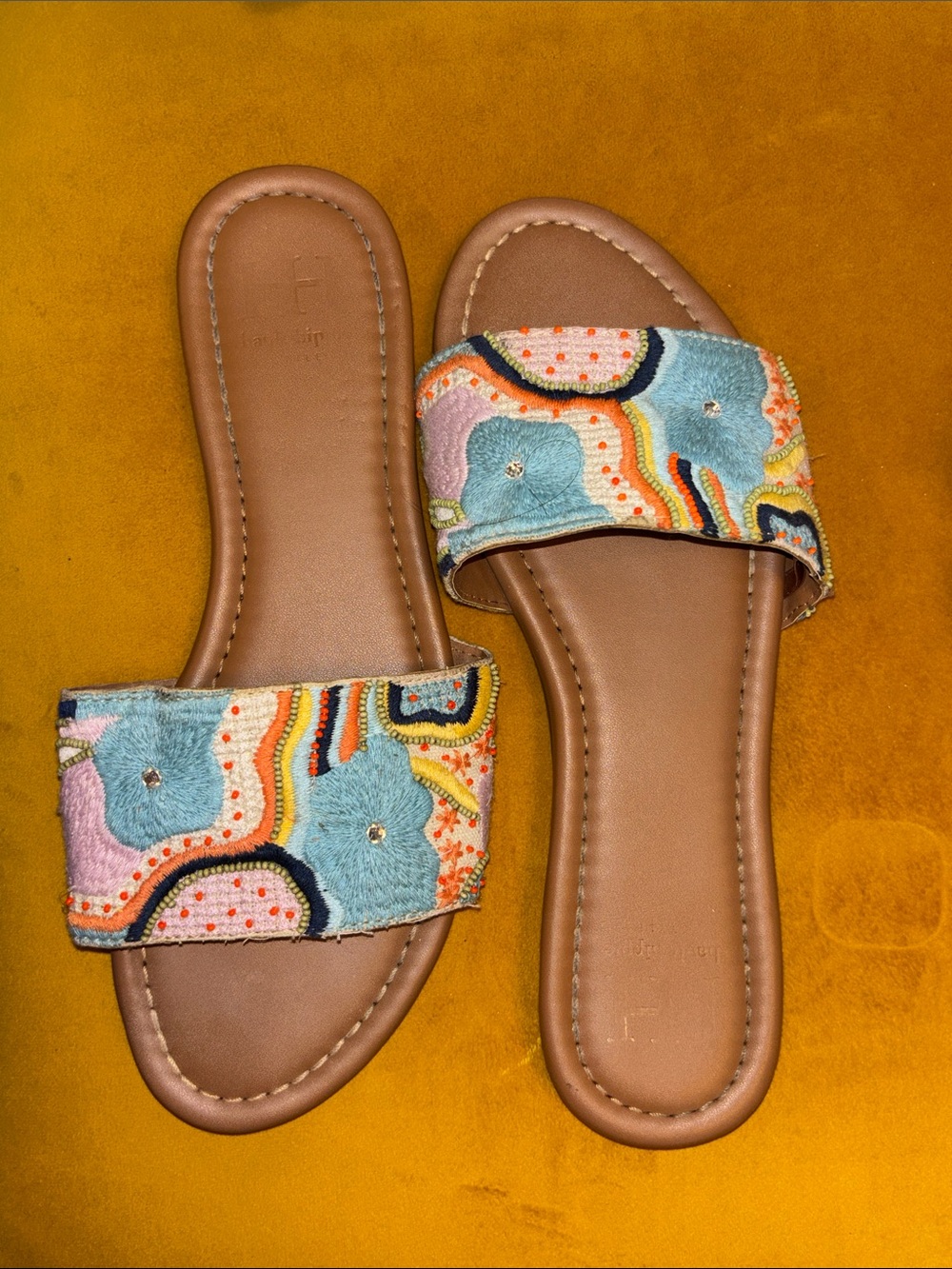 Haute Hippie Blue Multi Embroidered Slide Sandals